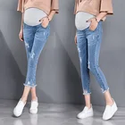 Модные летние весенние джинсы для беременных 710 длинные узкие брюки-карандаш с высокой талией для живота одежда для беременных женщин