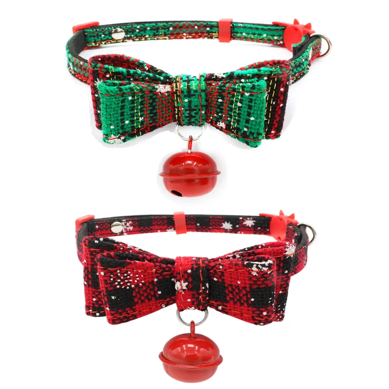 Рождественская Снежная серия ошейник для собак бант и кошек колокольчики