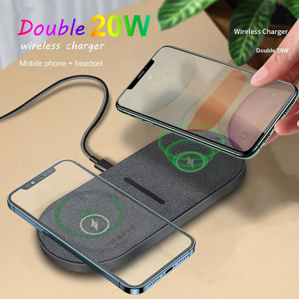 2 in 1 20w dual seat qi wireless charger for samsung s21 s20 s10 double 15w fast charging pad for iphone 13 12 11 pro xs xr x 8 free global shipping