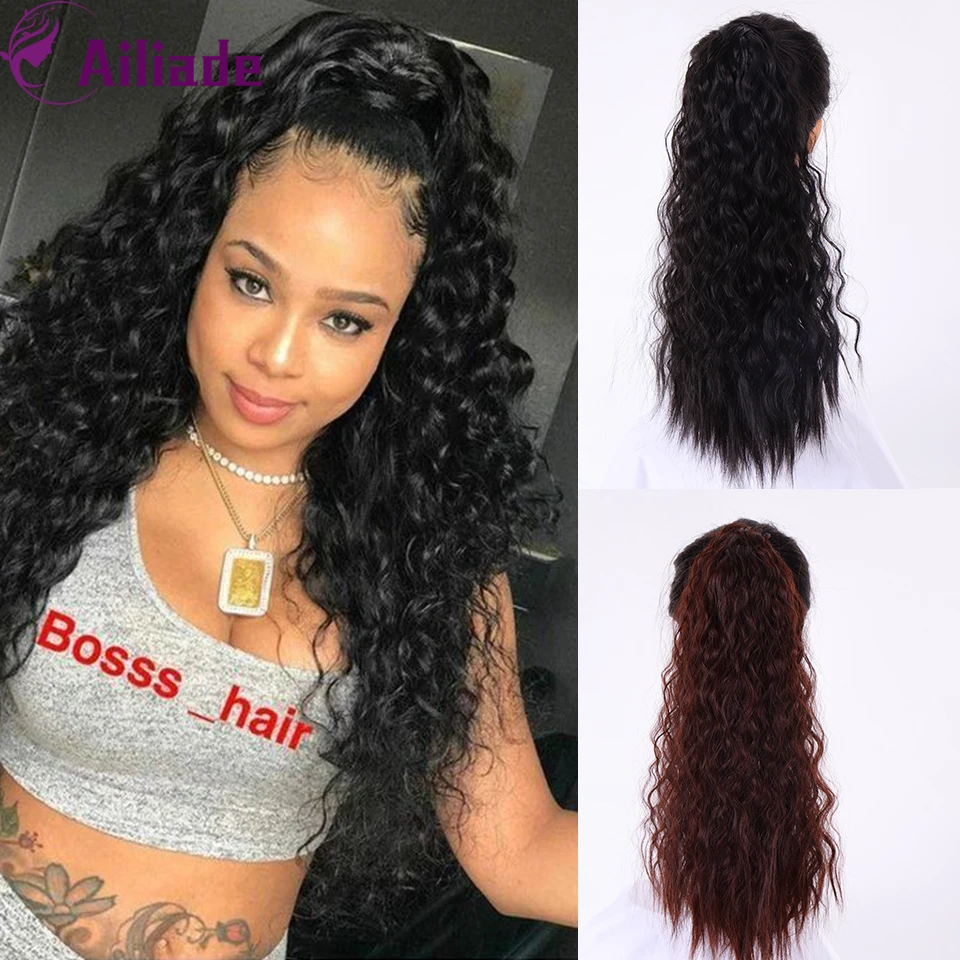 AILIADE20 дюймов длинные вьющиеся синтетические накладные пряди для хвостика на