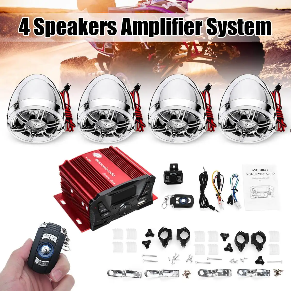 

Motorcycle Amplifier Audio Processor System Mini Motorcycle Audio Speaker With Wireless Remote Control LED Display 4 Speaker