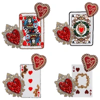 1set3pc rectangular badge embroidery sequin poker beaded playing card heart applique paillette game patches for clothing