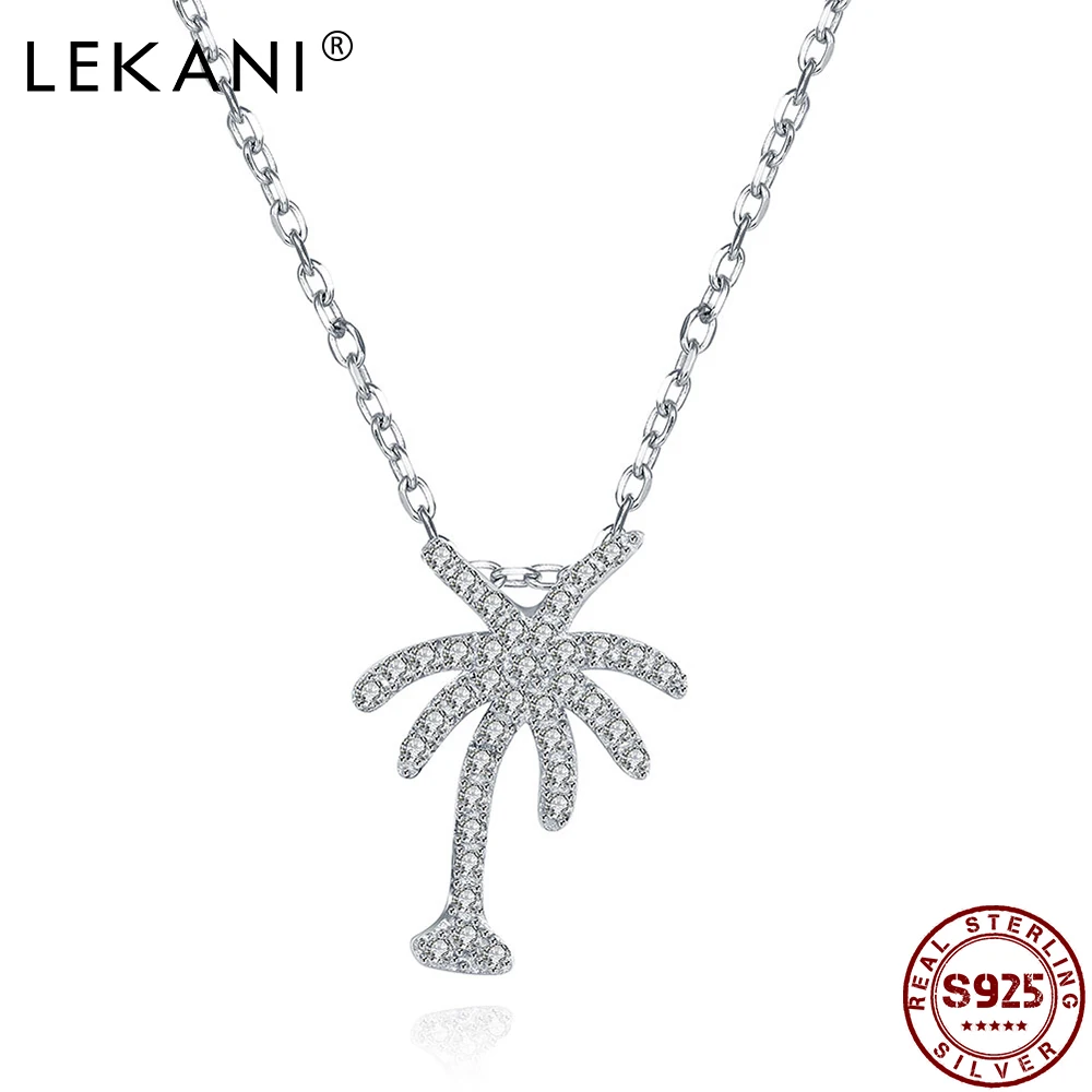 

LEKANI 925 Sterling Silver Necklace For Women Clear Cubic Zirconia Coconut Tree Pendant Necklaces Fine Jewelry Birthday Gift