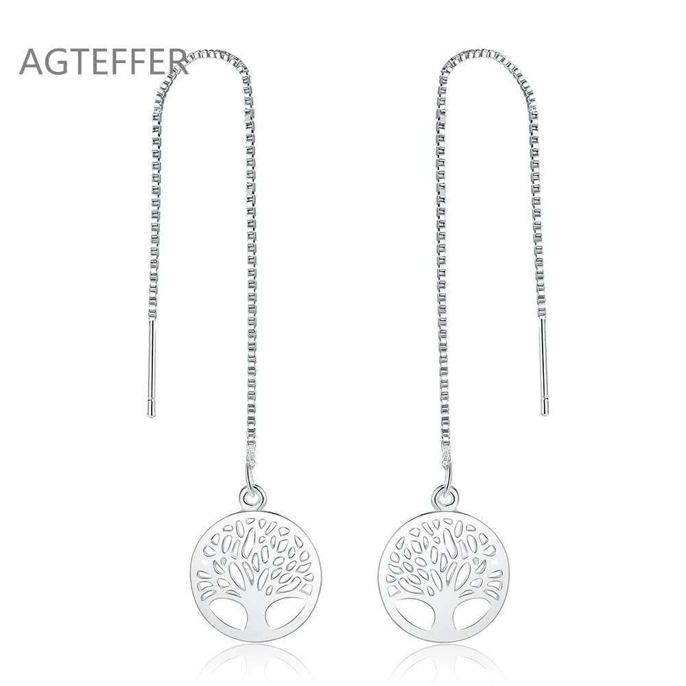 

AGTEFFER 925 Sterling Silver Circle Round Tree Drop Earring For Women Lady Wedding Engagement Party Fashion Jewelry