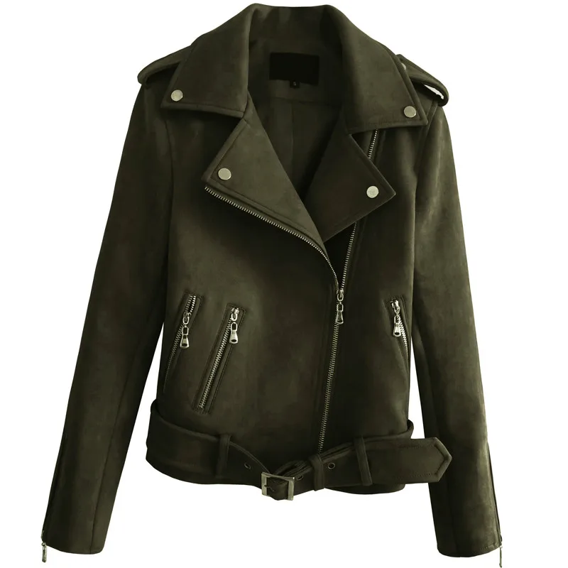 

High Quality Suede Short Coat Women New Diagonal Zipper Suit Collar Ties Jacket Female Outwear For Women