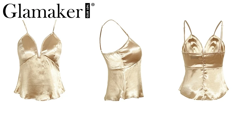Glamaker, роскошный атласный сексуальный топ на бретелях, женская одежда, для пляжа, фитнеса, Летний Топ для женщин, v-образный вырез, Клубные, вечерние,, camisoles& tanks cami