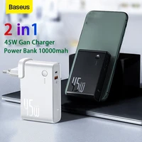 baseus 2 in 1 gan power bank 10000mah 45w usb charger pd fast charging charge adapter with 1m cable for laptop for xiaomi ip