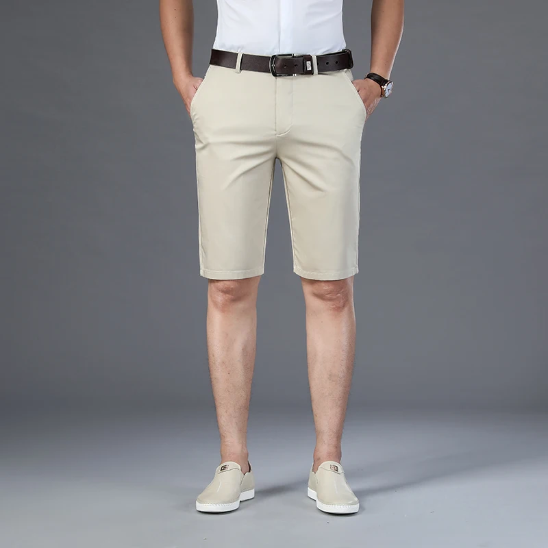 

Summer Men Khaki Beige Shorts Business Social Office Casual Comfortable Straight Knee-length Five Points Pants Brand Clothing