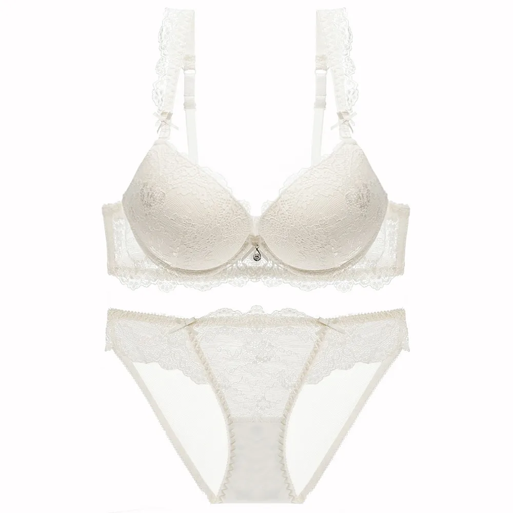 

New Europe Girl Sexy Lace Bra Set Gather Adjustable Underwear Sets For Women A B C Cup