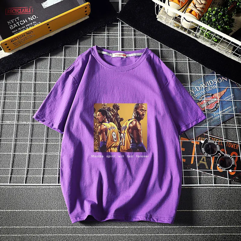 

Pure Cotton Short-sleeved T-shirt Men's Trend Black Mamba Loose Purple Avocado Color Oversized Summer Shirt Female 2021 New