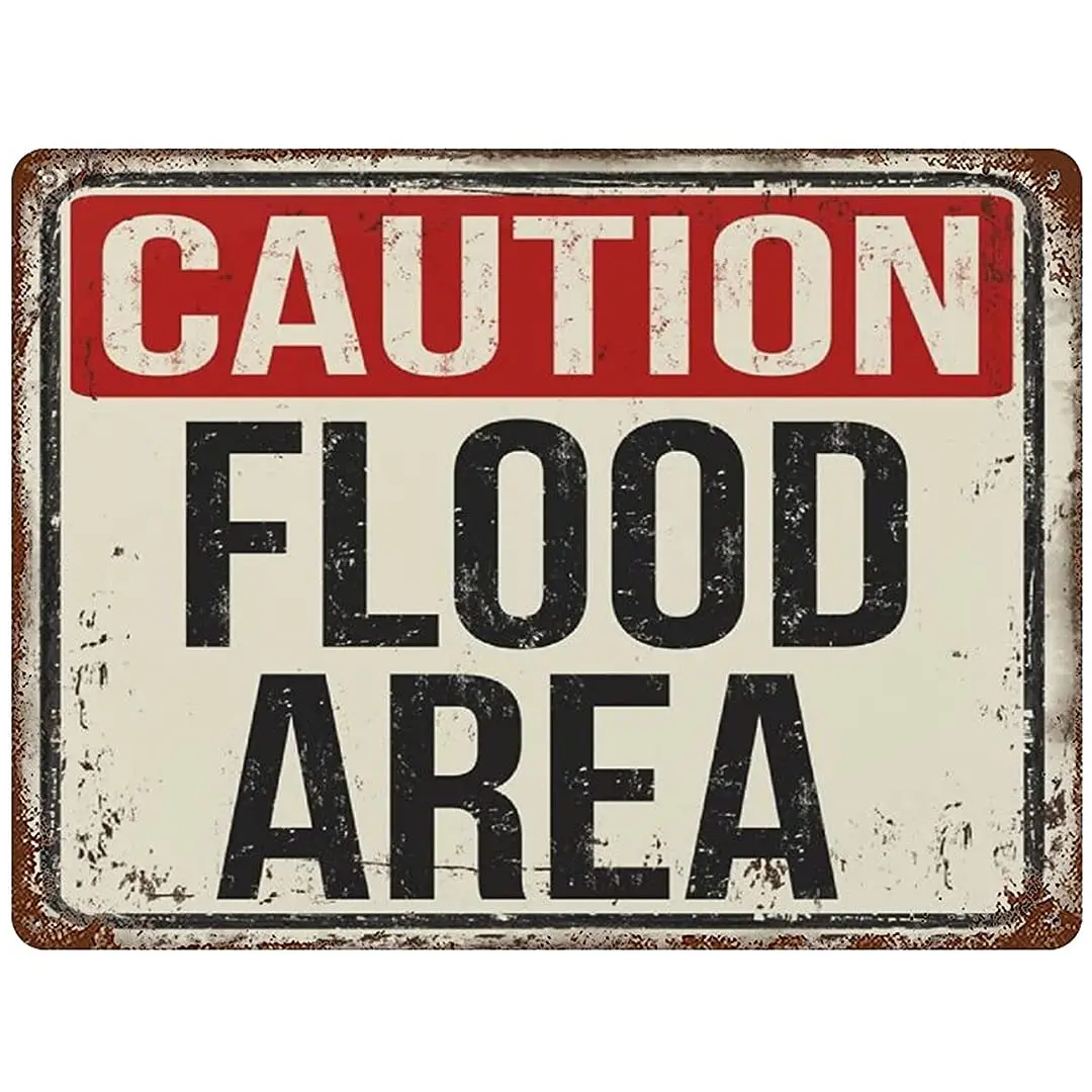 

PotteLove Metal Sign Caution Flood Area Vintage Street Signs Aluminum for Home and Garage Wall Decoration 11.8×15.7inch