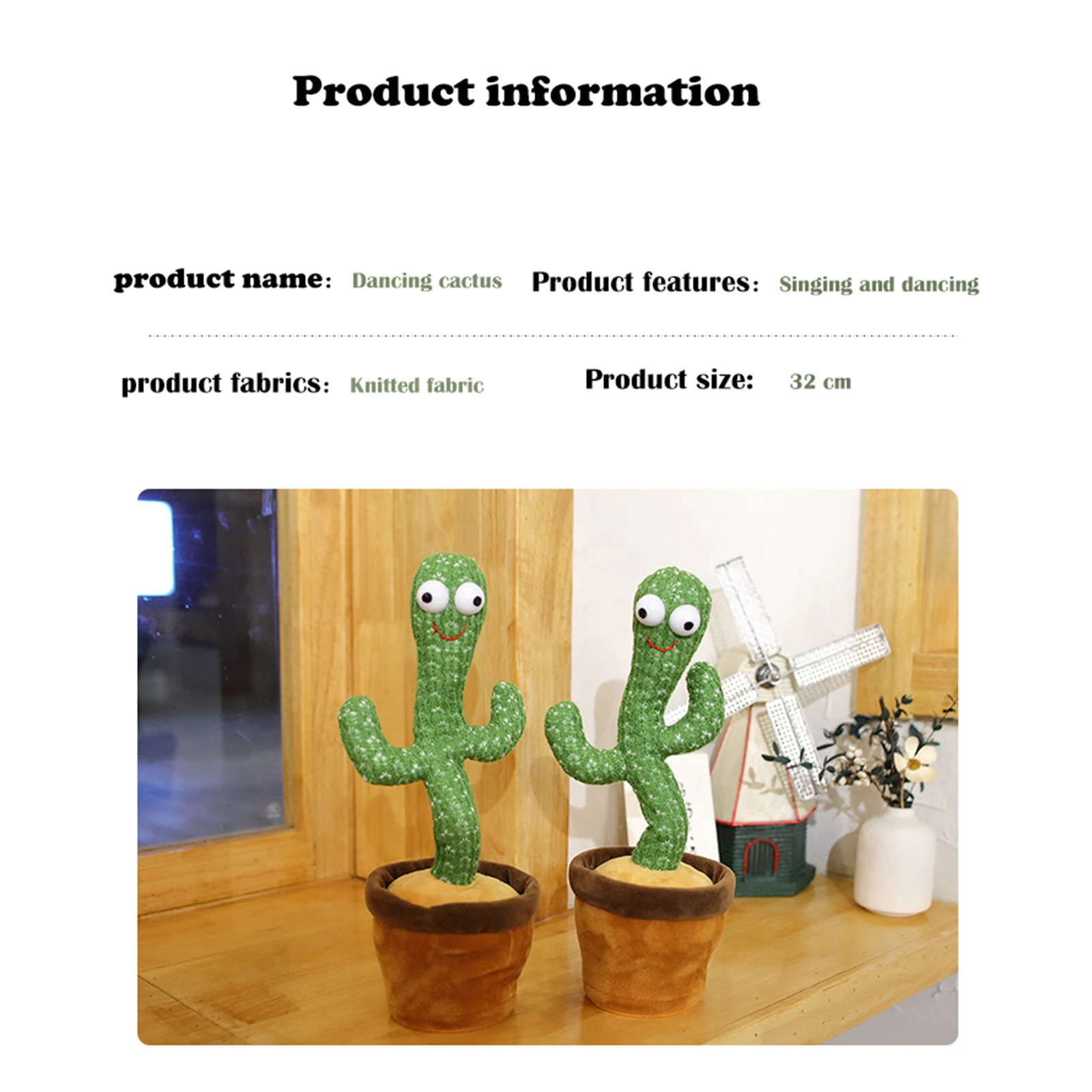 Mu&ntilde;eco de peluche el&eacute;ctrico con forma de Cactus para ni&ntilde;os, juguete de felpa con forma de Cactus, juguete divertido para bailar, juguete de grabaci&oacute;n decorativo con USB-3