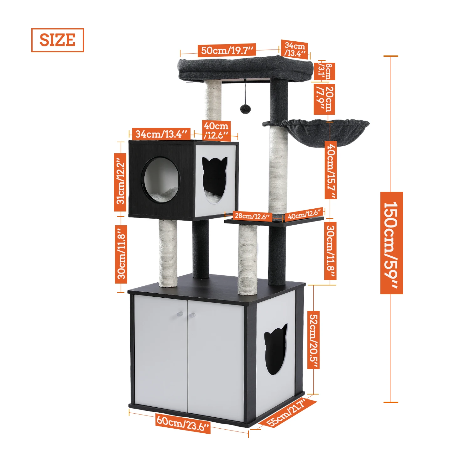 

Wood Cat Scratcher Luxury Cat Tree Condo Kitten Nest Climbing Tower with Scratching Post Cat Toys Playing Platform House