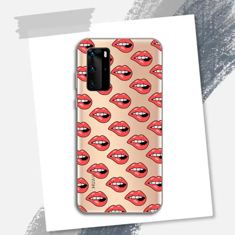 

Sexy Girl red Lips Kiss Phone Case Transparent for Huawei P honor 8 10i 20 30 40 smart 2019