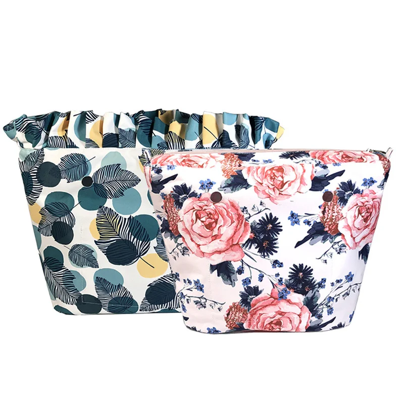 

Floral lining with color printing, mini classic in pocket zipper pocket, obag insert with waterproof lining in bag or bag