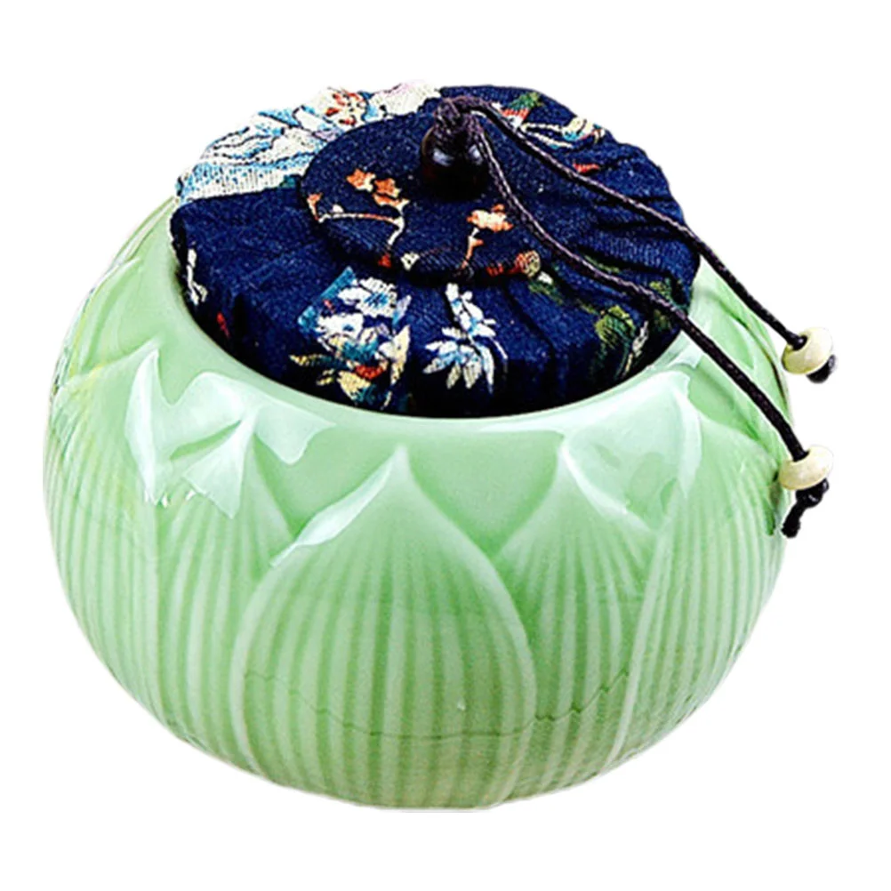 

1Pc Tea-leaf Storage Jar Household Ceramic Canister Kitchen Sealing Jar (Green)