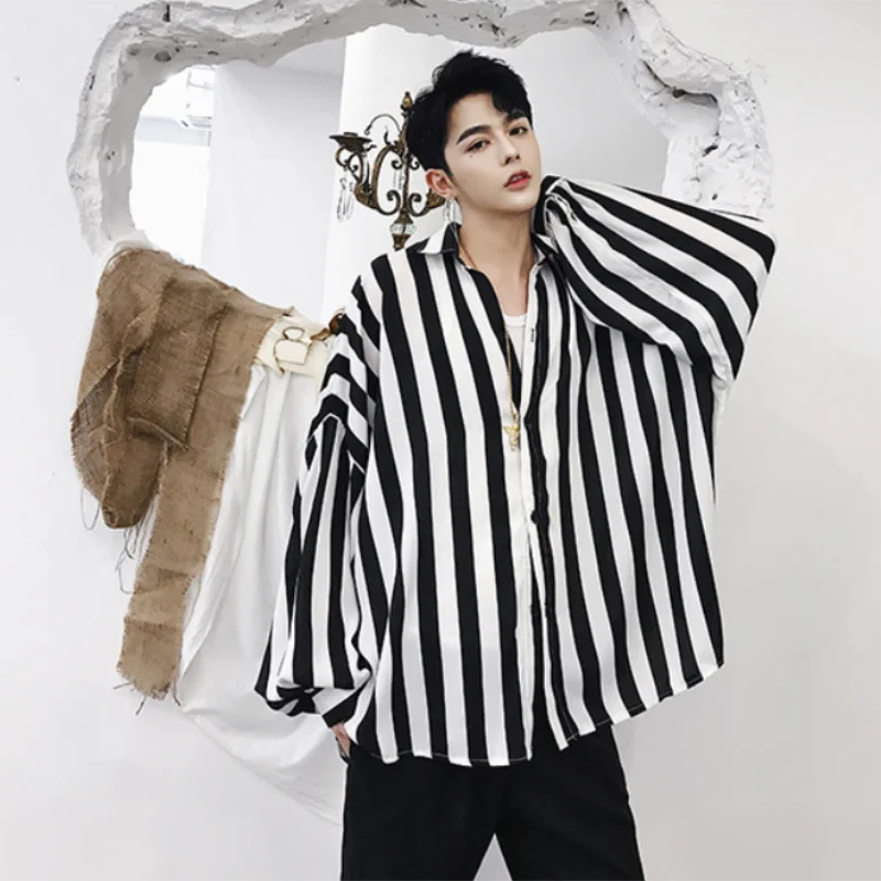 Men's Long-Sleeve Shirt Spring And Autumn New Retro Stripe Hip Hop Street Fashion Casual Versatile Loose Oversized Shirt