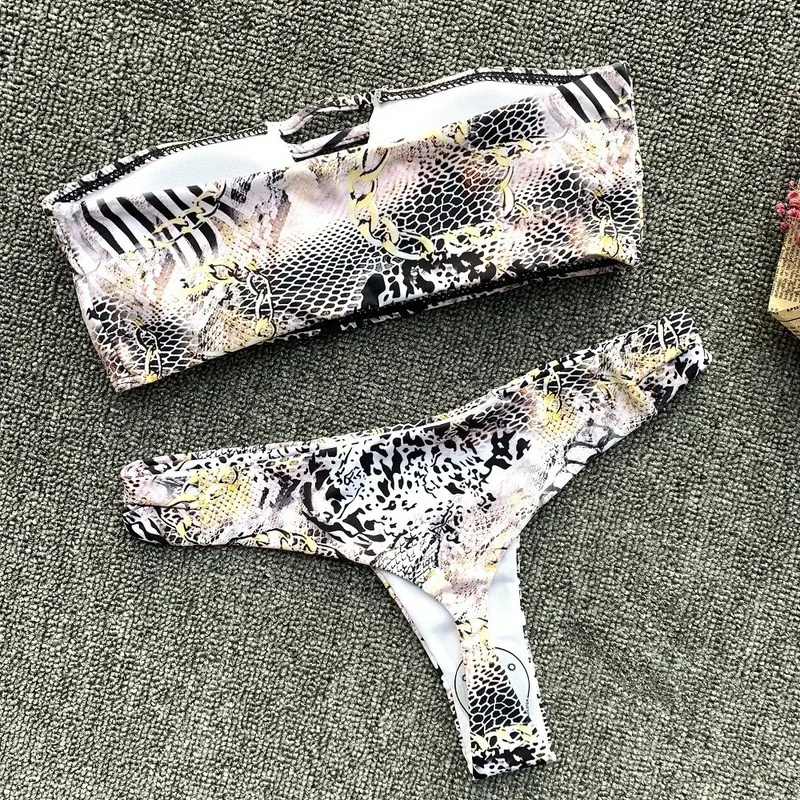 Бикини женское в бразильском стиле ажурный купальный костюм со змеиным принтом