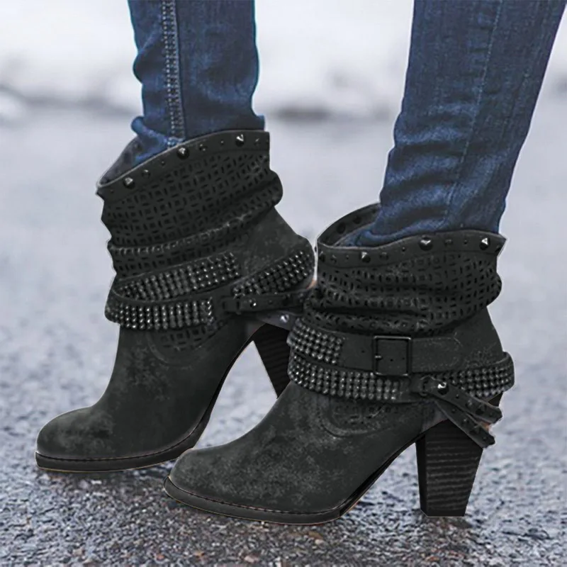 New Autumn Winter Boots women Camel Black Ankle For Women Thick Heel Slip On Ladies Shoes Bota Feminina 35-43 | Обувь