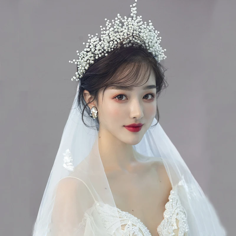 Свадебная тиара с большой жемчужной короной в новом дизайне великолепная черная