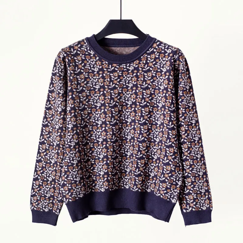 

Small group jacquard knitwear round neck top age reducing sweater short sleeve with undercoat