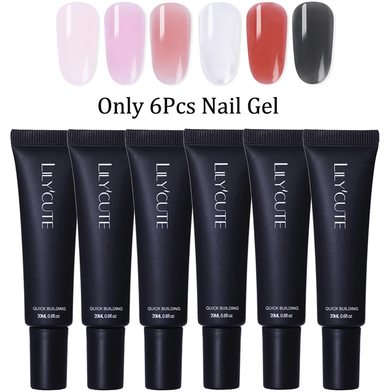 6pcs 02 LILYCUTE 20 мл Быстрый гель продлевающий половой акт поли гель для ногтей розовый белый металл с прозрачными кристаллами светодиодный акриловый строительный УФ-гель набор ногтей лампа набор - Цвет: 6pcs 02