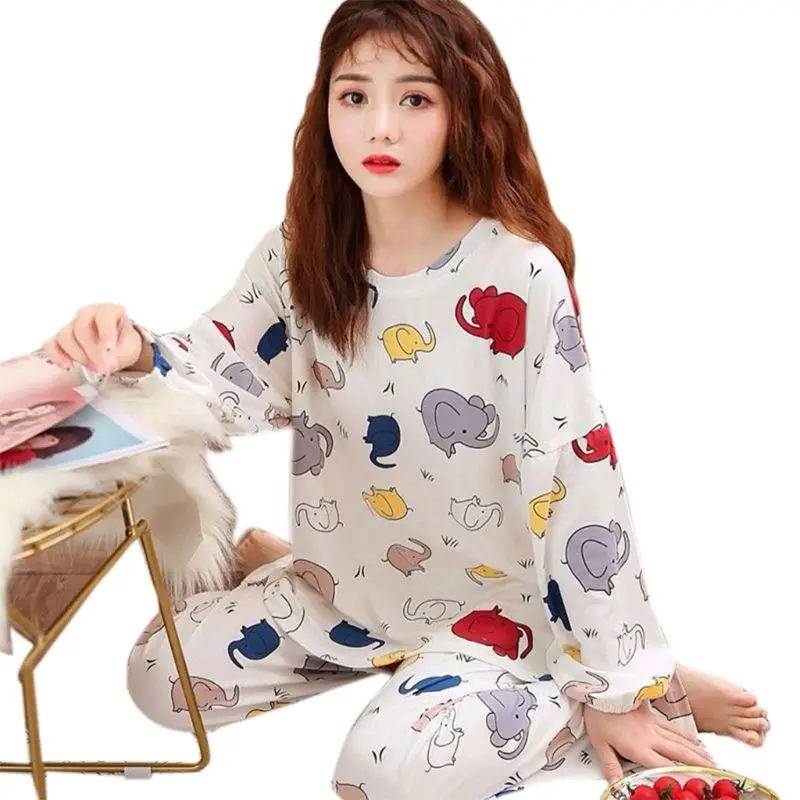 

Womens Long Sleeve Pjamas Set Cartoon Animal Sleepwear Loose Loungewear L-2XL Y5GC