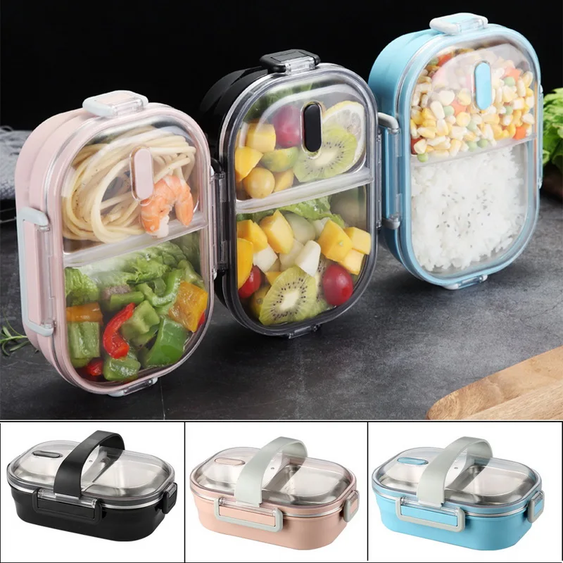 Портативный Ланч бокс из нержавеющей стали контейнер Бенто с ремешком для еды