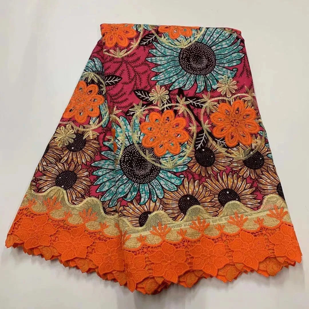 

Embroidery wax brode nigerian water soluble lace fabric high quality 6Yards cotton ankara african wax print lace net fabric