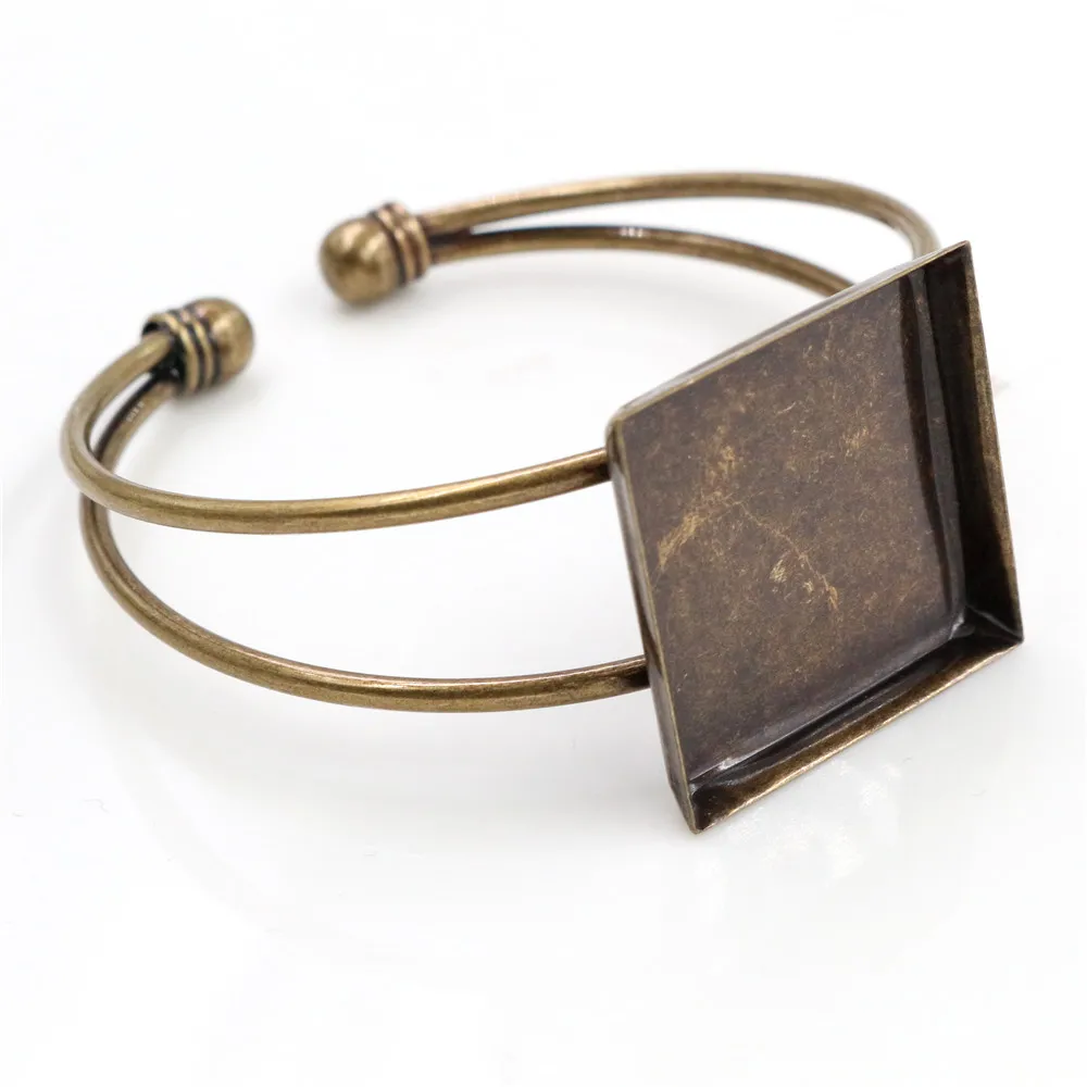 Высокое качество 25 мм Посеребренная бронза 4 цвета квадратный браслет База