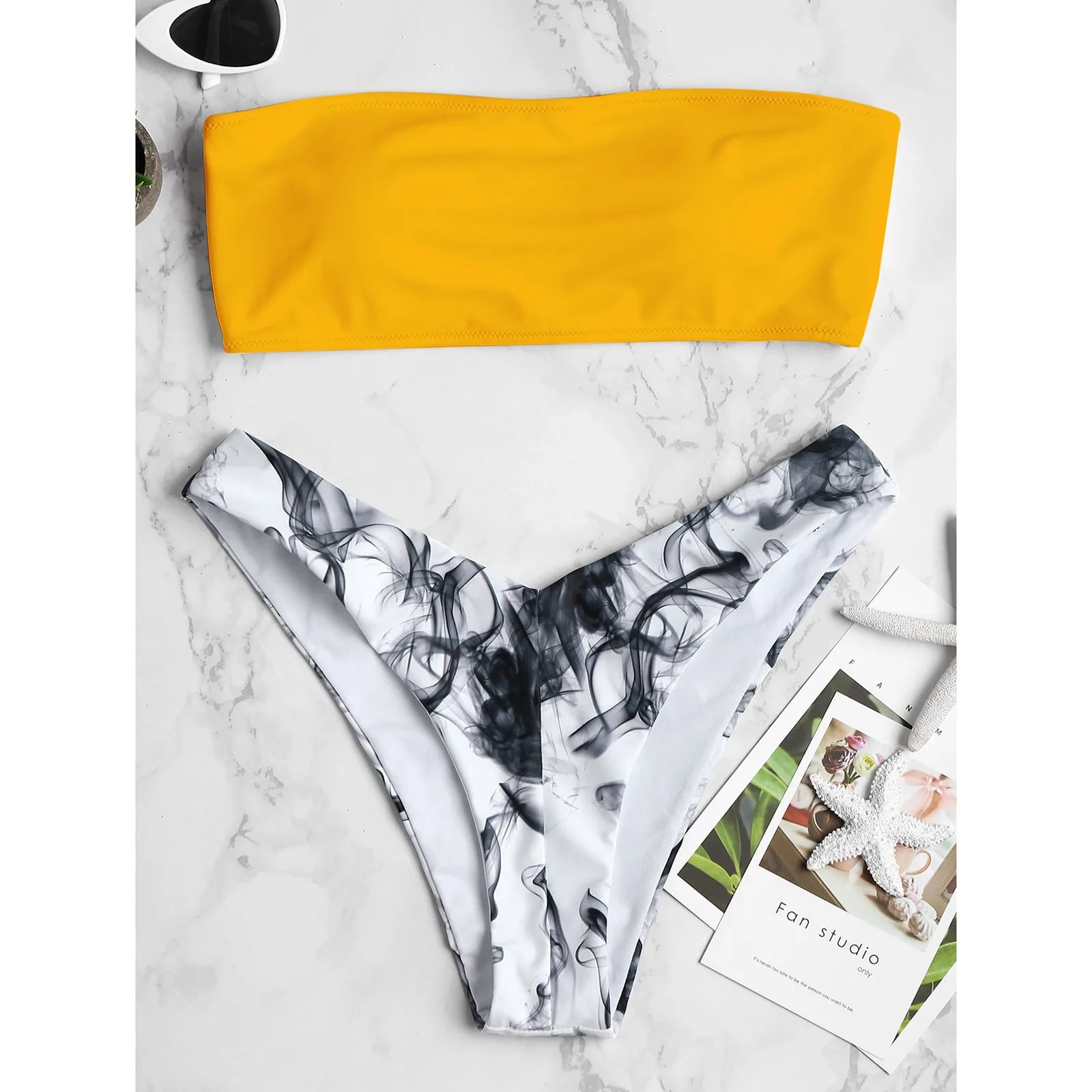 

Women Floral Print Bikini Set Push-up Swimsuit Beachwear Padded Swimwear Sexy Bikini Pleated Bandeau Swimsuit Female Swimwear