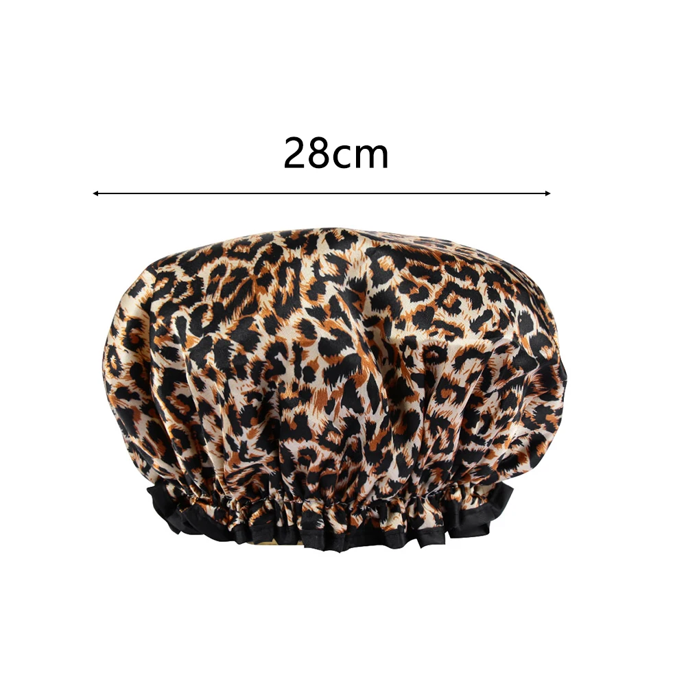 

1Pc Thick Double Layer Leopard Printing Waterproof Elastic Band Bath Hat Women Shower Hair Cover Bathroom Supplies Accessories