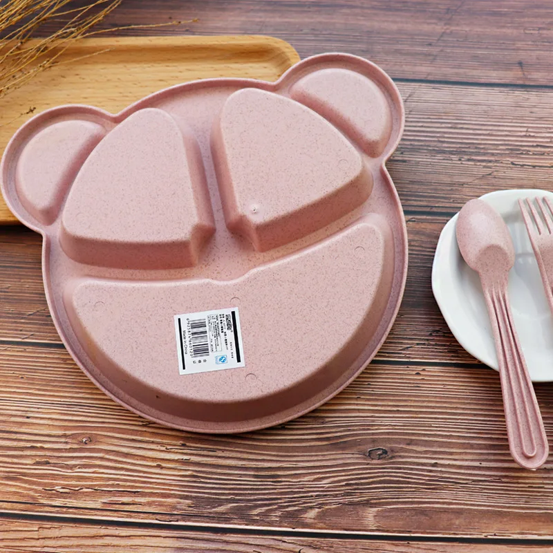 

Baby bowl+spoon+fork Feeding Food Tableware BPA Free Cartoon Bear Kids Dishes Baby Eating Dinnerware Set Anti-hot Training Plate