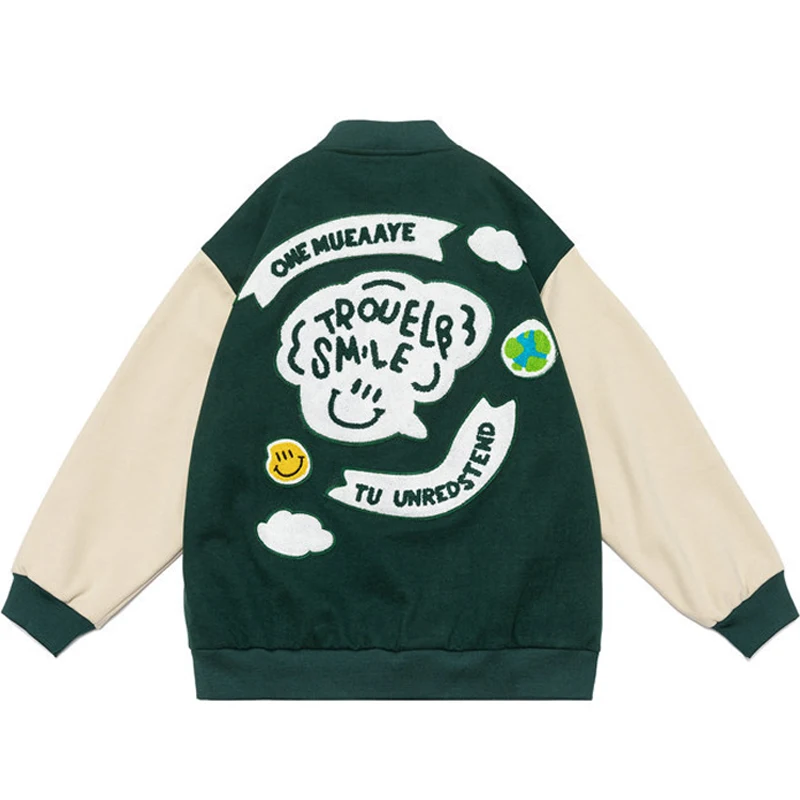 

2021 Autumn Patchwork Letter Pattern Embroidery Baseball Jacket Men's Women Oversize Bomber Jacket Unisex Varsity Award Coat