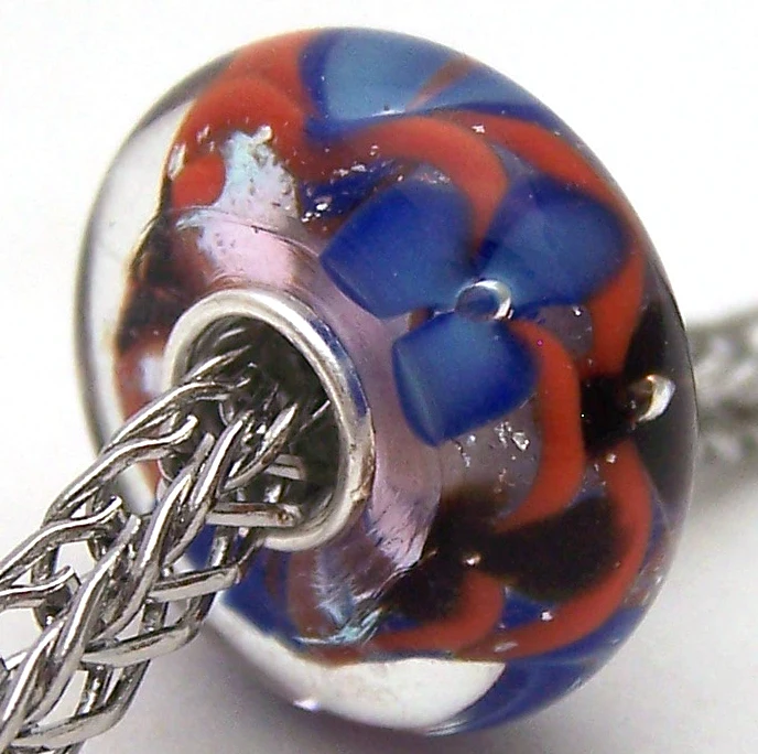 

PJG3012 100% S925 Sterling Silver Beads Murano Glass beads Fit European Charms Bracelet charms diy jewelry Lampwork GlassBeads