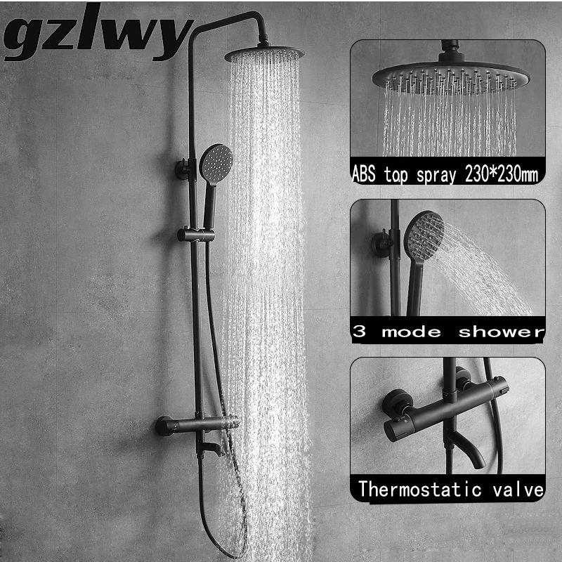 

gzlwy Black Thermostatic Brass Rain Shower Faucet Set Holder Set Faucet Bathroom Shower Bidet Faucet Hot/Cold Mixer Crane Faucet