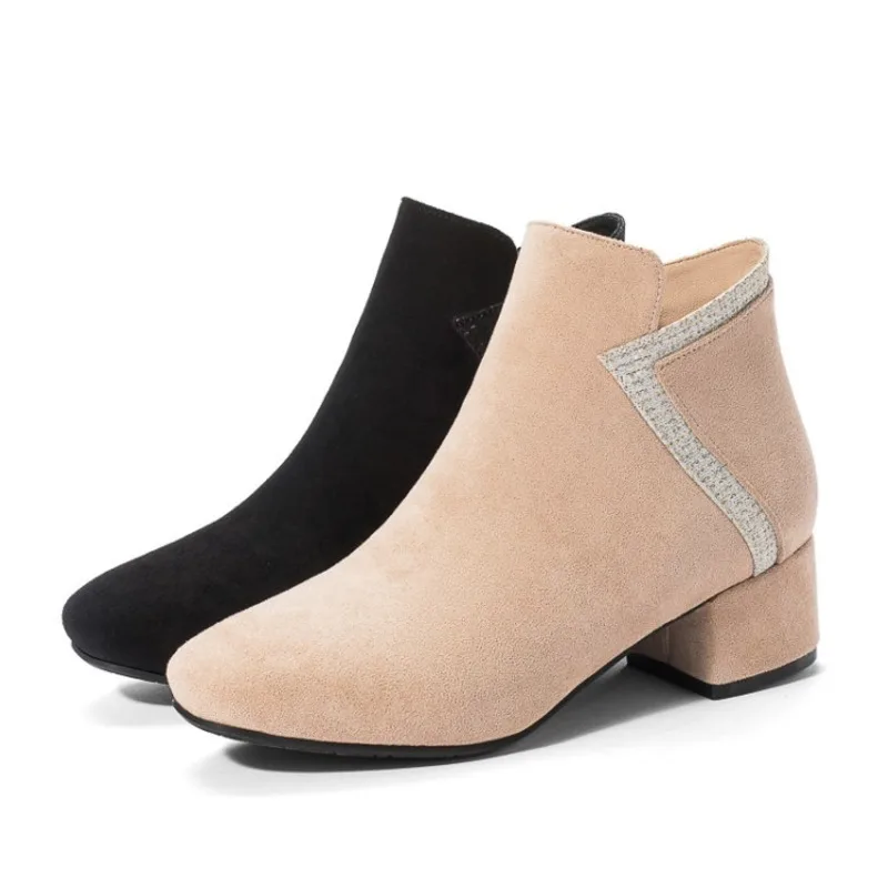 

Female Shoes 2021 New Autumn Winter Women Ankle Boots Fashion Short Mid Heel Zipper Booties Square Toe Warm Fur Work Woman Shoes