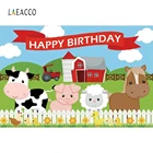 Laeacco мультфильм ферма небо облака животные решетка дом фотографии фоны фото фон детский день рождения Фотофон