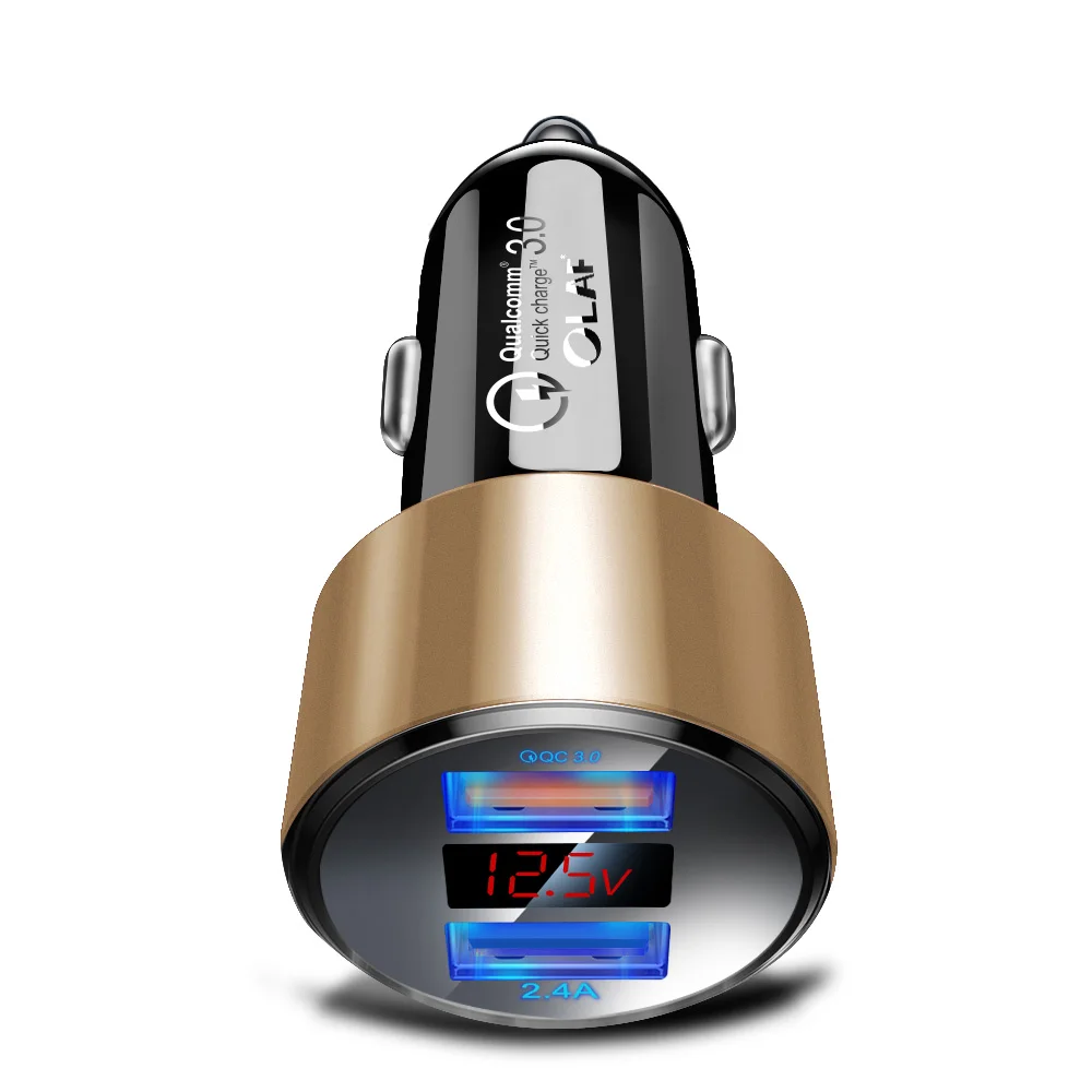 3.1A 5V Dual USB Автомобильное зарядное устройство с светодиодный дисплей универсальный телефон автомобильное зарядное устройство для Xiaomi samsung S8 S9 S10 iPhone X 7 8 Plus планшет - Тип штекера: Gold