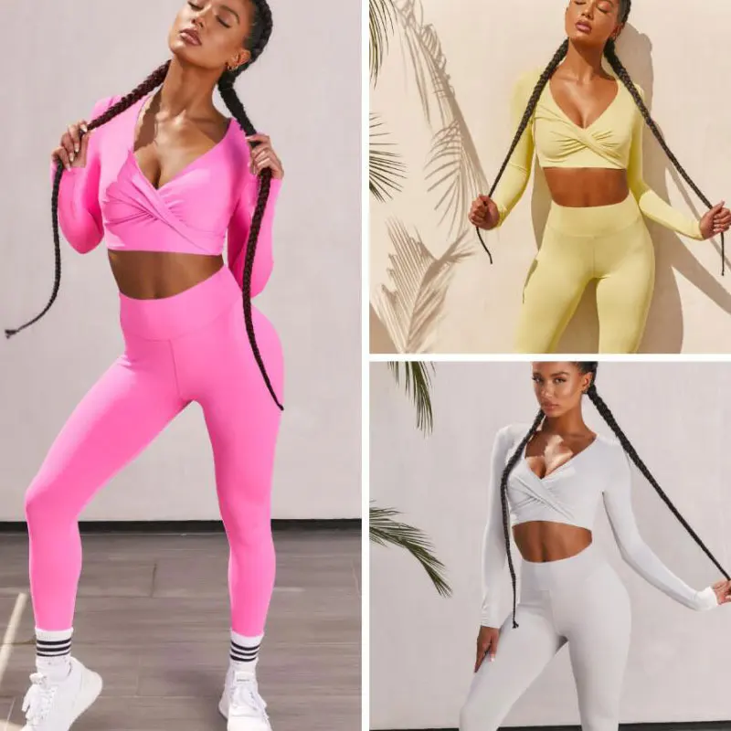 

Autumn and Winter Women’s Hot Sales Yoga Set Gym Workout Suit Long Sleeve Shirt and Leggings 2pcs