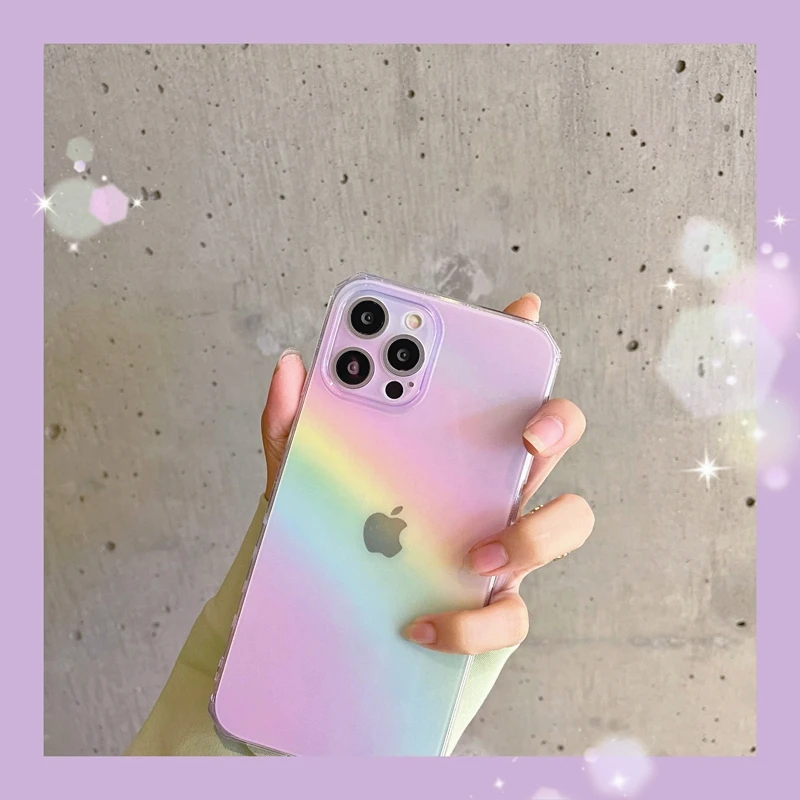 Яркий розовый Радужный Прозрачный чехол для телефона iPhone 14 Pro Max 13 12 Mini 11 X XS XR 7 8 Plus