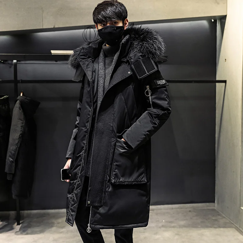 Winter coat men's trend thickened X- long fur collar outdoor young men's down jacket men's style brand keep warm big size hooded