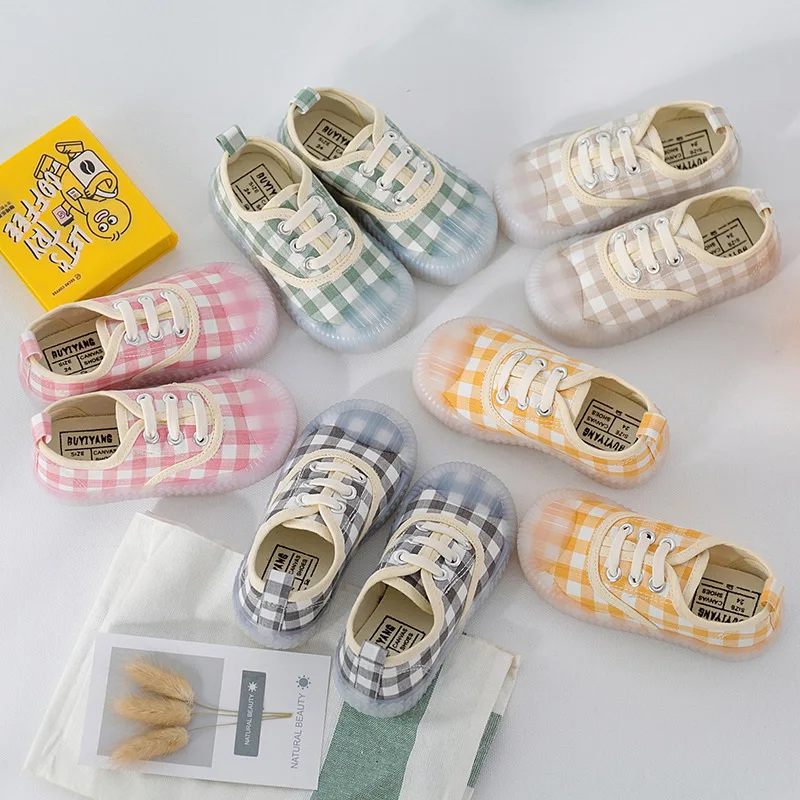 

New Children Casual Shoes Kids Lattice Canvas Shoes Baby Boys Elastic Bands Toddler Girl Soft Soles Jelly Breathable Cloth Shoes
