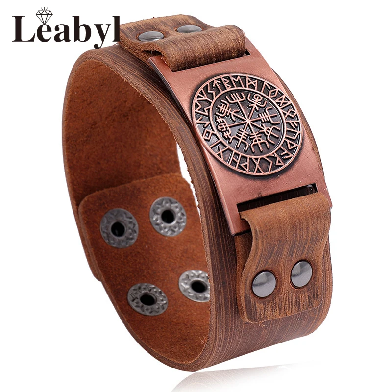 Leabyl Классический старинный цветок заклепки панк мужской браслет широкий