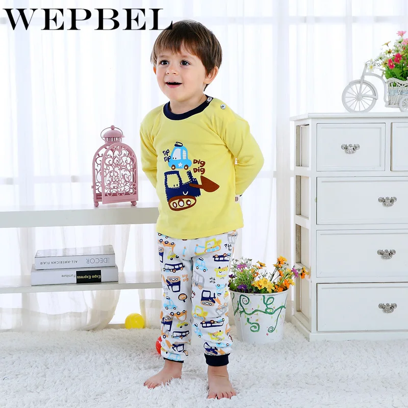 WEPBEL Newborn Infant Baby Boys Cartoon Print Sweater Tops Shirt+Pants Outfits Set Clothes Kids |