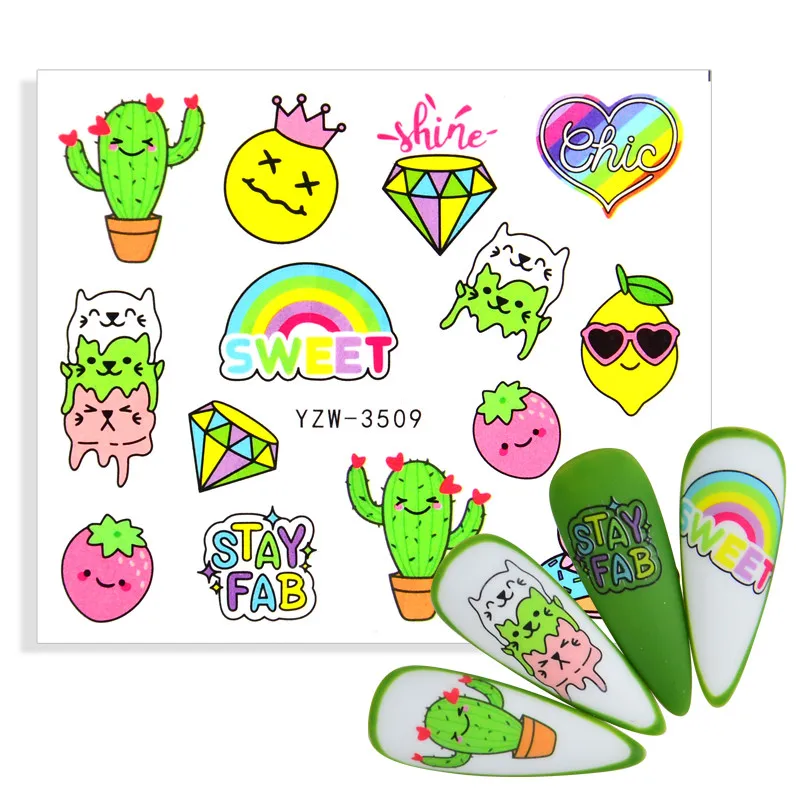 Милые 3d-наклейки с фруктами для ногтей бананы клубники оранжевые наклейки