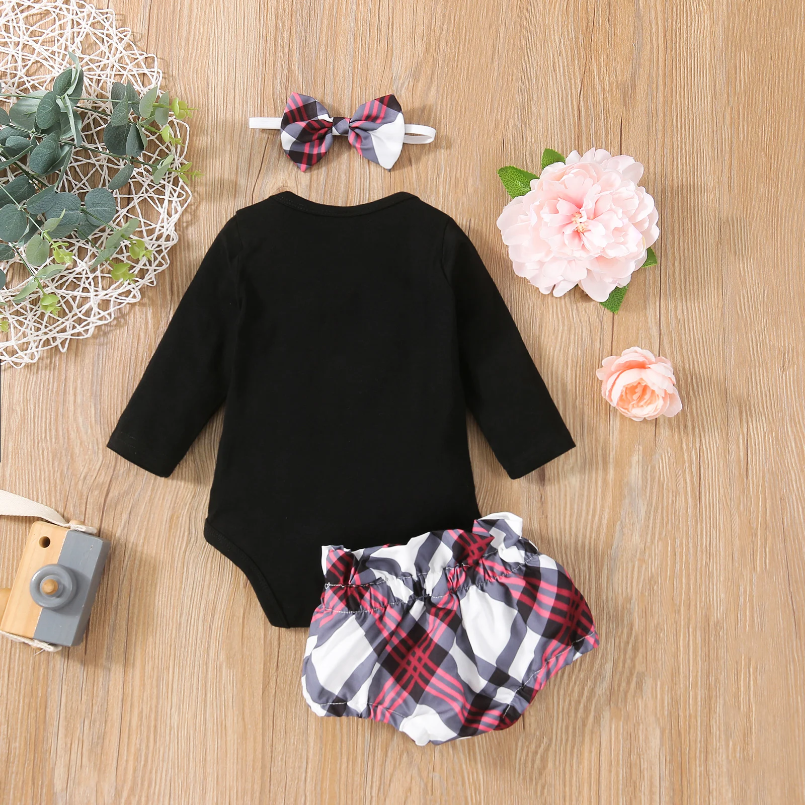 3 шт. Детские хлопковые боди с длинным рукавом в шотландскую клетку | Детская