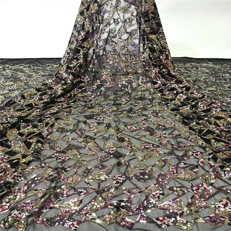 

African Lace Fabric 2019 Embroidered Nigerian Laces Fabric High Quality French Tulle Lace Fabric With Sequins for dress Xb4-82