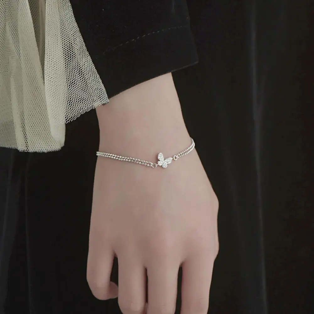

Женские браслеты-цепочки с двойным швом, регулируемые браслеты с цирконами и бабочками, Креативные украшения