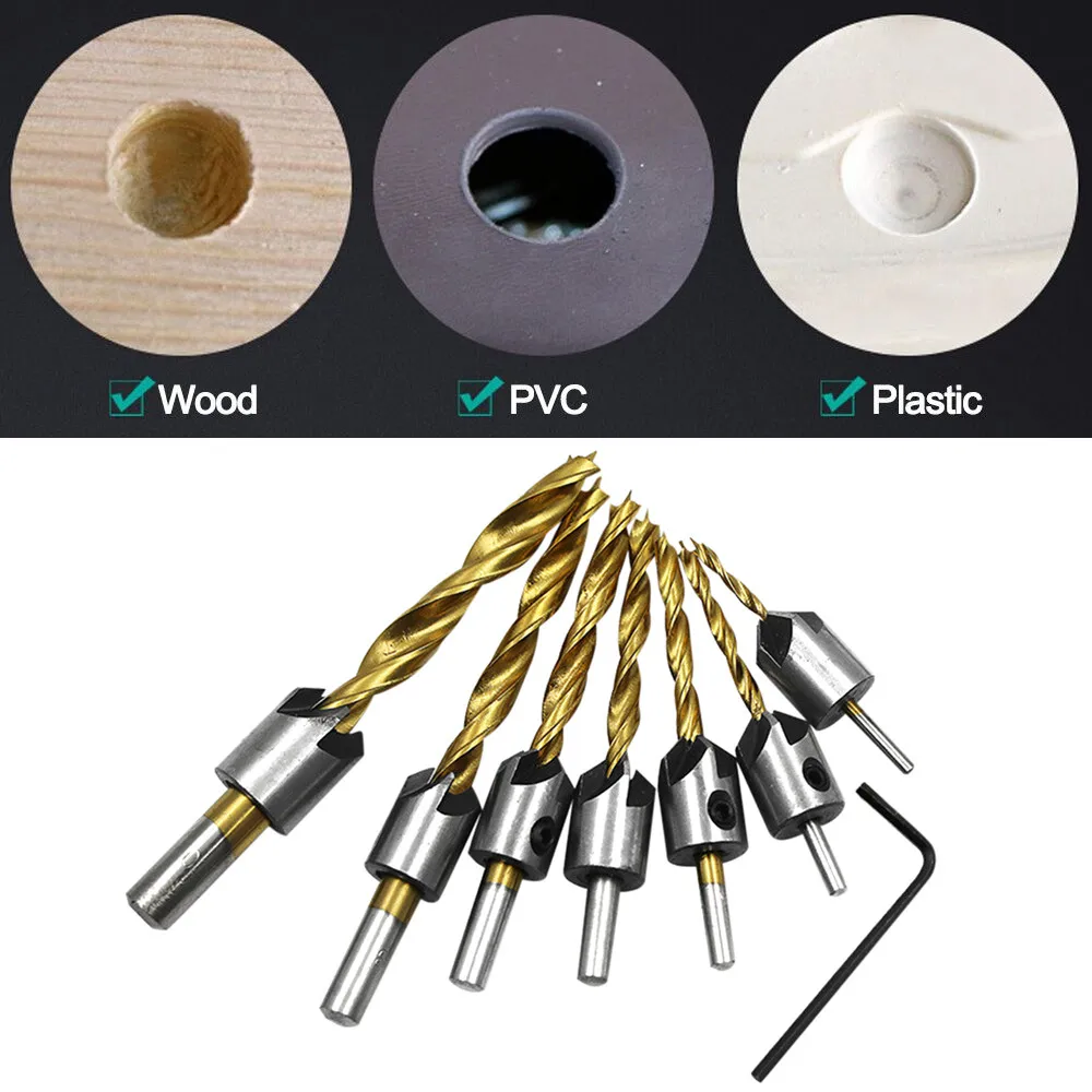 

4pcs/7pcs/set Titanium HSS 5 Flute Countersink Drill Bit Set Screw Woodworking Chamfer Tool Drill Bit CD